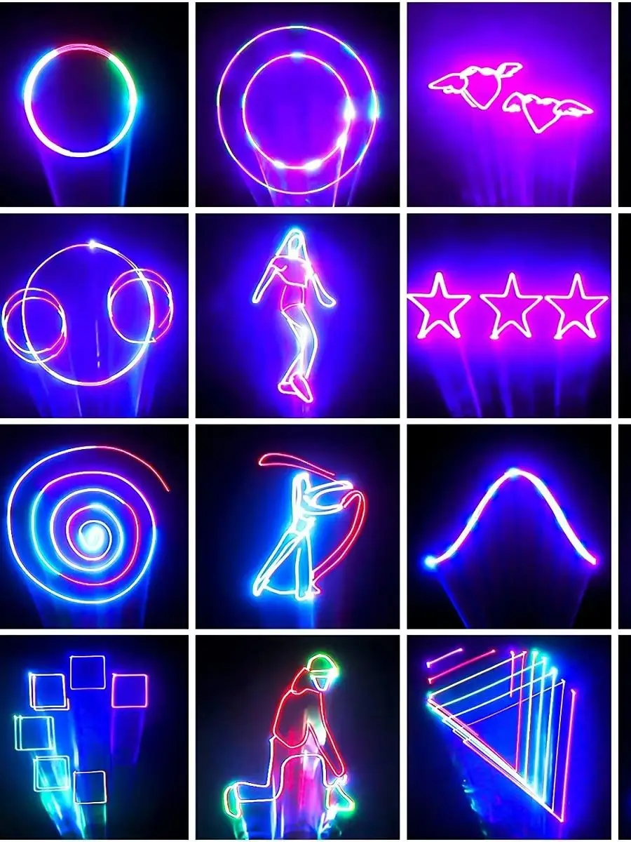 Party lights, DJ disco lights, professional 3D animation RGB beam pattern projector, DMX512 music-controlled stage lighting