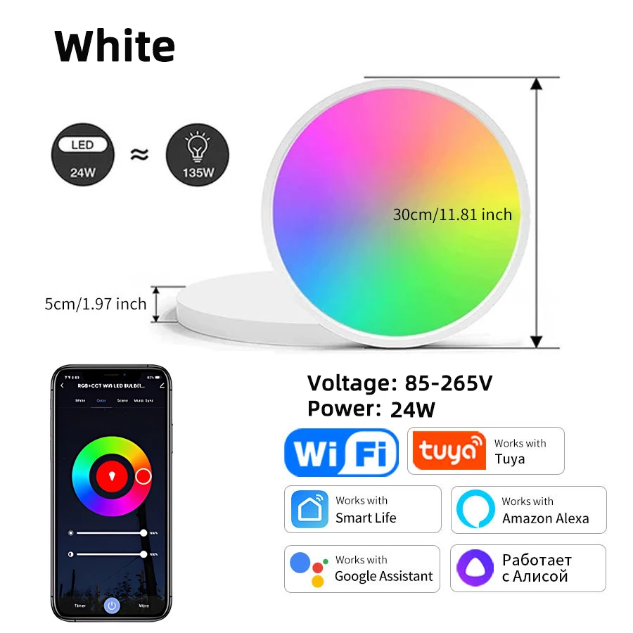 24W Tuya Plafondlamp Wifi Bluetooth AC85-265V RGB WW CW woonkamer Decoratie LED Lamp Smart leven APP met Alexa Google Thuis