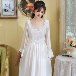 French Court Style Long Nightgown Lady Princess Style Home Pj Women's Solid Modal Lace Pajamas Nightdress Dress Sleepwear