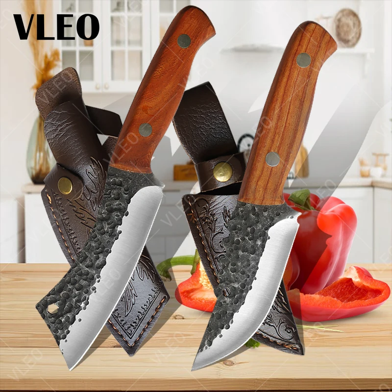 Stainless Steel Meat Cleaver Hand Forged Hammered Kitchen Knives Universal Chef's Knife Butcher Boning Knife Fruit Slicing Knife