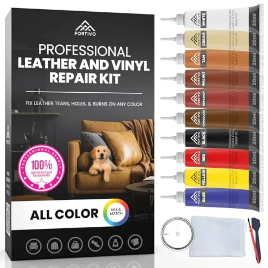 

Leather and Vinyl Repair Kit for Furniture, Leather Scratch Repair for Upholstery and Boats, Easy Color Match, All-in-One Color