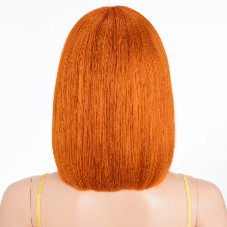 14Inch Short Ginger Orange 180Density Straight Lace Front Wig For Black Women With Baby Hair Glueless Synthetic Preplucked Daily