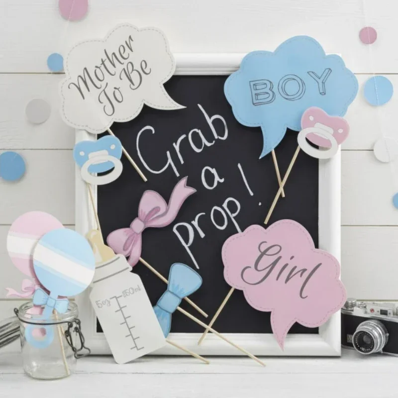 25 Pieces Boy or Girl Baby Photo Booth Props Gender Reveal Baby Shower Birthday Party Supplies DIY Children's Photography Props