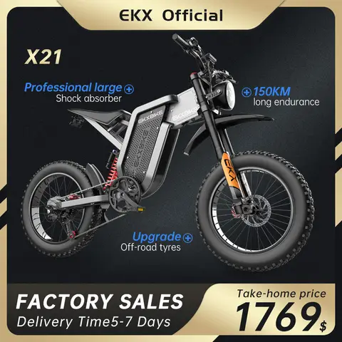 EKX X21 bicicleta eléctrica para adultos 2000W 48V35AH batería de iones de litio 55 km/h motocicletas eléctricas para nieve 20 "* 4,0 neumático todoterreno bicicleta eléctrica de montaña