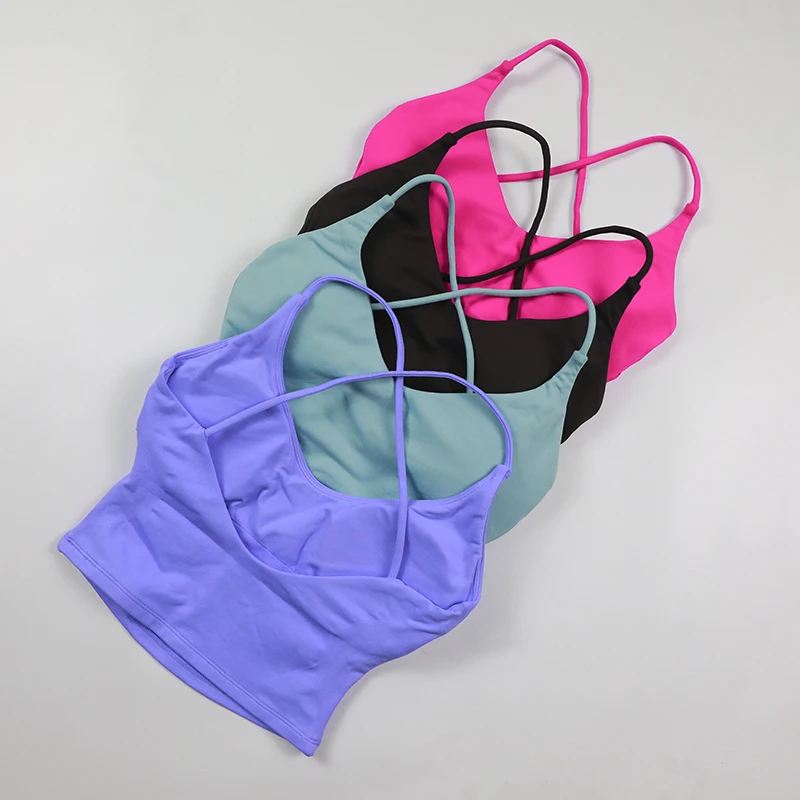 Women‘s Seamless Yoga Tank Top With Built-in Bra Cross Back Strappy Tops Workout Clothes Gym Sleeveless Shirts