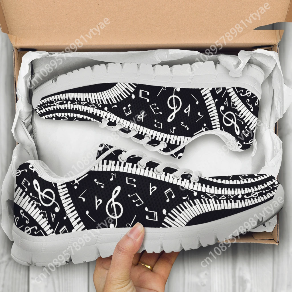 Custom Made Autumn Women Flats Shoes Art Style Piano Keyboard Music Note Print Air Mesh Casual Sneakers 2022 Zapators De Mujer