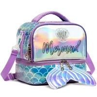 Fiambrera sirena para niñas de 5 a 12 años, caja Bento para niños con bolsa de hielo, fiambrera con botella de agua de acero inoxidable