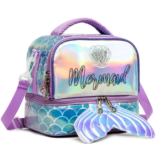 Imagen 1 del producto Fiambrera sirena para niñas de 5 a 12 años, caja Bento para niños con bolsa de hielo, fiambrera con botella de agua de acero inoxidable