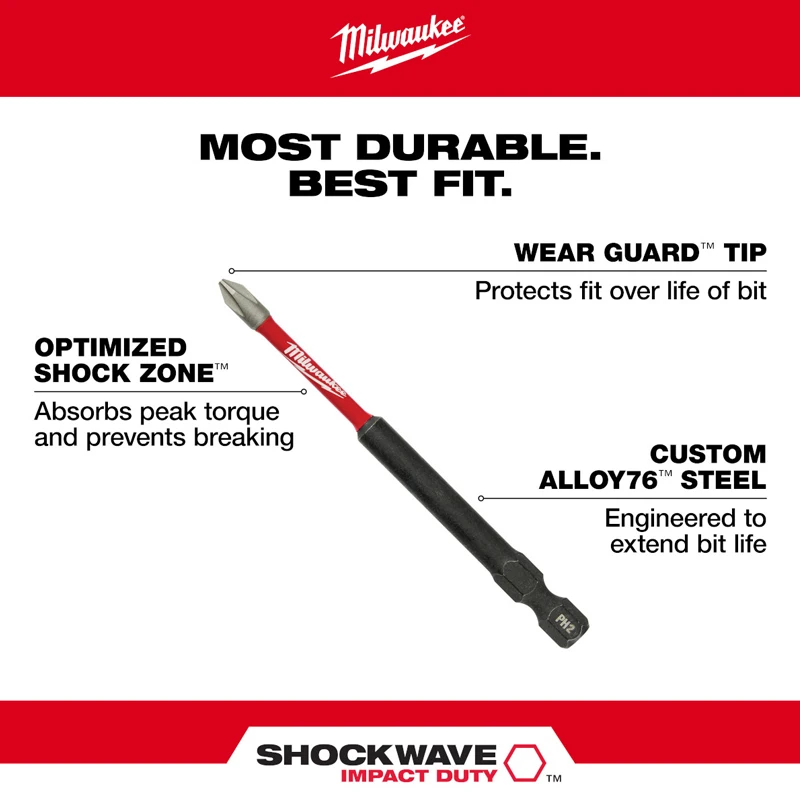 Milwaukee Original PH2 89MM Impact Type Bit High Speed Steel Carpentry Drilling Deep Holes High Lifespan Bit Power Tool Accessor