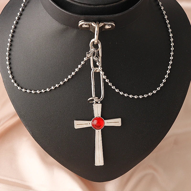 Athemis Rosario And Vampire Moka Akashiya Cosplay Necklace Cross Pendant Choker Adjustable For Halloween Christmas