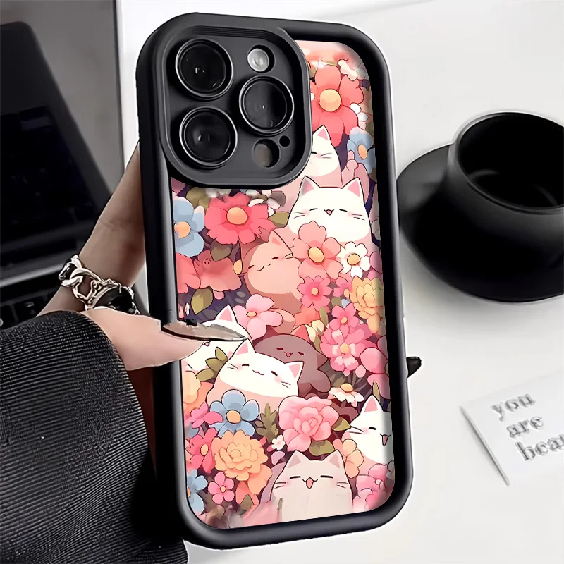 

Shockproof Liquid Silicone Case For iPhone 11 Case iPhone 15 13 14 12 Pro Max 7 8 Plus X XR XS Max SE 2020 Fundas Pink Cat Cover
