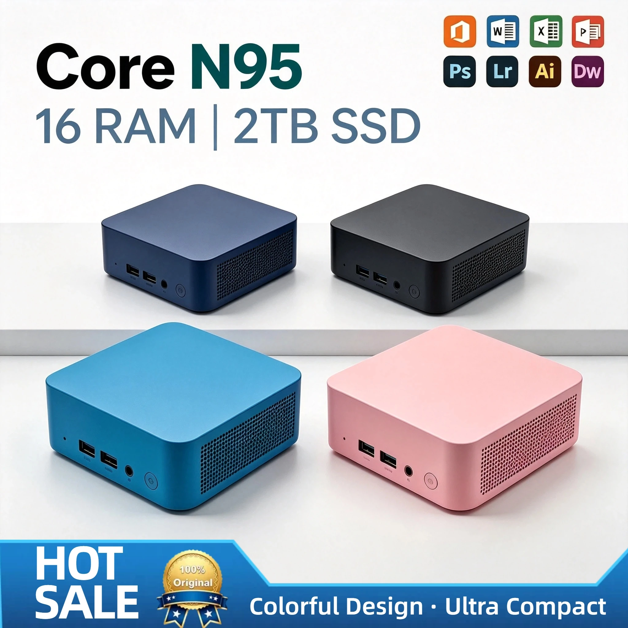 Intel Core N95 Small Form PC 16GB DDR4 1TB 2TB M.2 SSD WiFi6 BT5.2 Low Power Computer Dual HDMI Ports Pro
