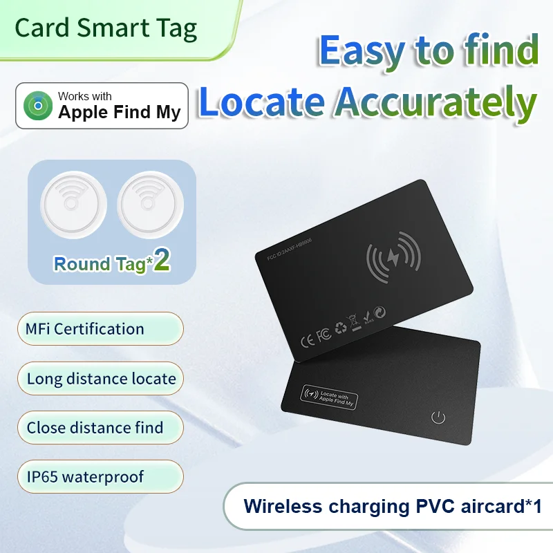 3 Pieces Keys Finder 1 Wireless Charging PVC Aircard 2 Round IOS Find My Tag For Suitcase Backpack Bags Wallet Locator