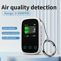 Mini probador calidad aire 3 en 1 mide CO, temperatura y humedad