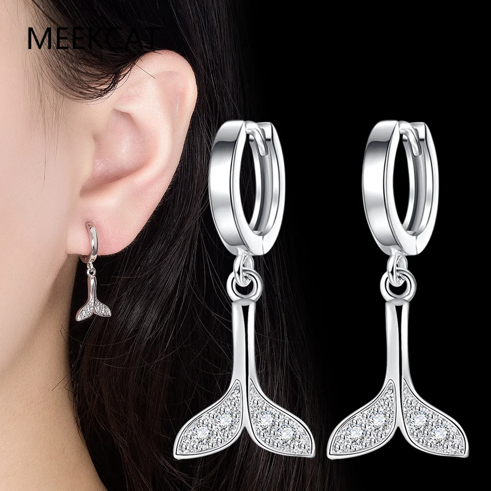 925 Sterling Silver Circle Earring For Women Trendy Fish Tail Zircon Tassel Hoop Earring Huggies Jewelry Party Accessories Gift