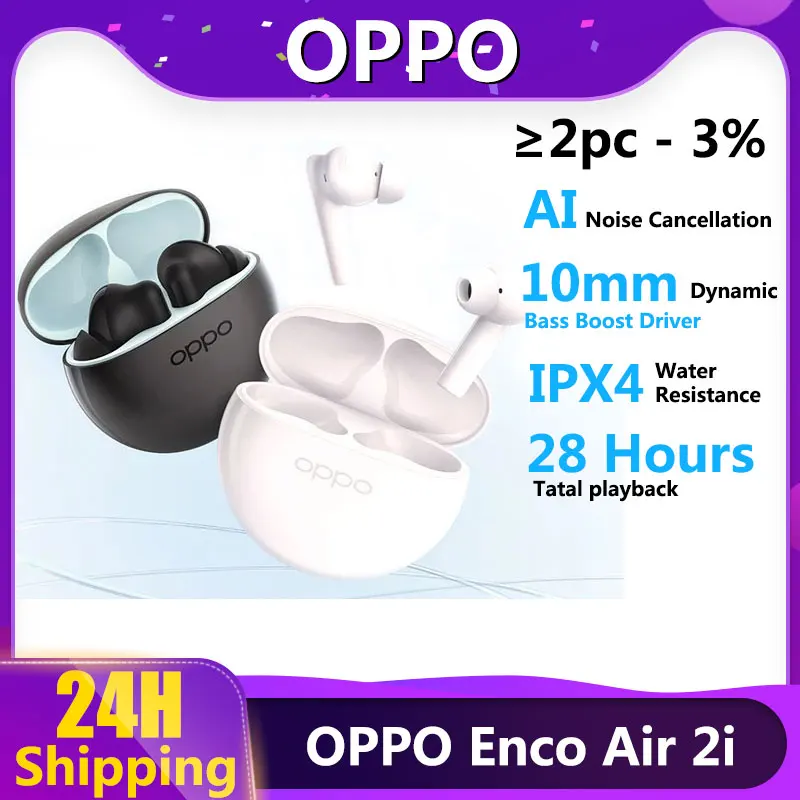 OPPO ENCO Air 2i TWS Earphone Bluetooth Wireless Earbuds AI Noise Cancelling Wireless Headphone 28 Hour Battery Life For Find X5