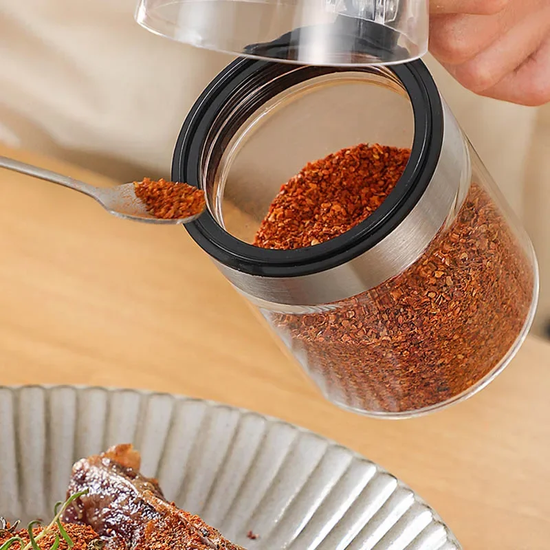 Mini Clear Glass Spice Jar Container Set with Airtight Lids Spoon Glass Kitchen Storage Bottle Accessories