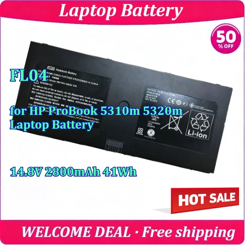 

New FL04 Laptop Battery for HP ProBook 5310M 5320m 14.8V 2800mAh 41Wh Replacement High Capacity Long Lasting Battery