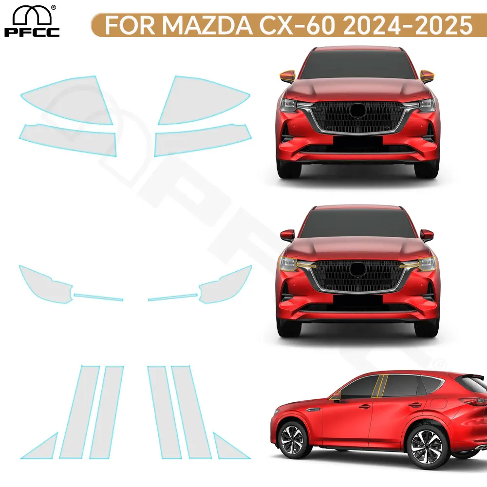 

Для Mazda CX60 CX-60 2024 2025 автомобильные фары заднего вида B C стойки против царапин ТПУ защитная пленка для краски предварительно вырезанный PPF прозрачный бюстгальтер