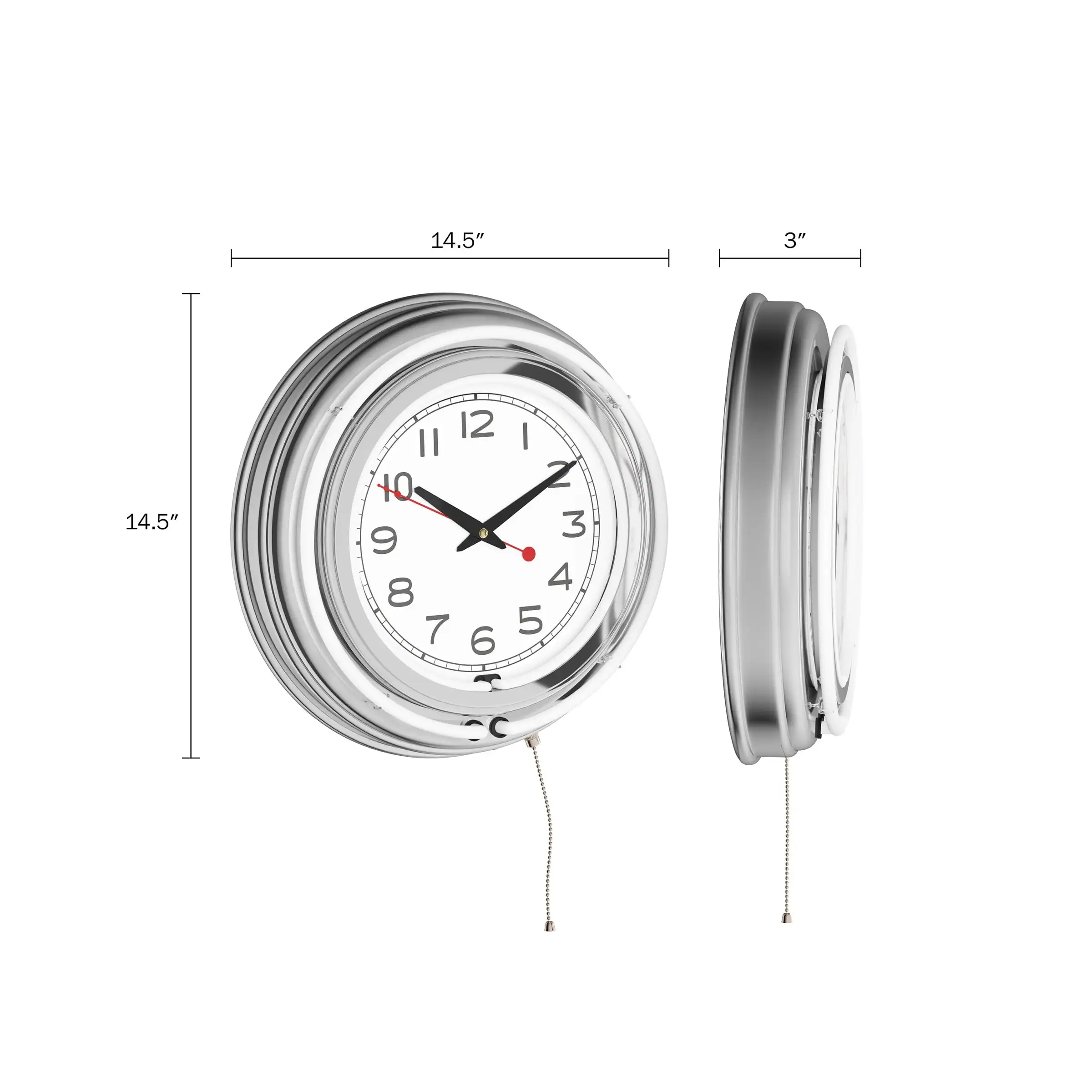 

Neon Wall Clock-14” Round, Double Light Ring, Dual Power, Analog Quartz Timepiece- Retro D © Cor for Bar, Garage & Game Room by
