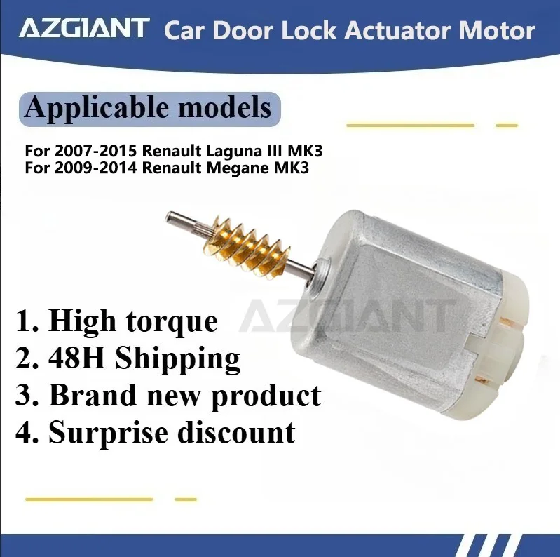

AZGIANT Car door lock motor For Renault Laguna III MK3/Megane MK3 micro carbon brush motor metal worm Direct Current Motor 12V