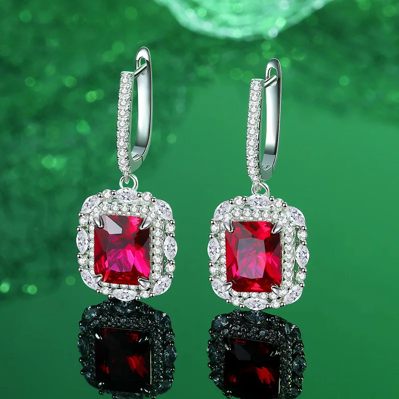 

Luxury Solid Platinum PT950 Women's Earrings Red Green Blue Moissanite Diamond Long Stud Earrings