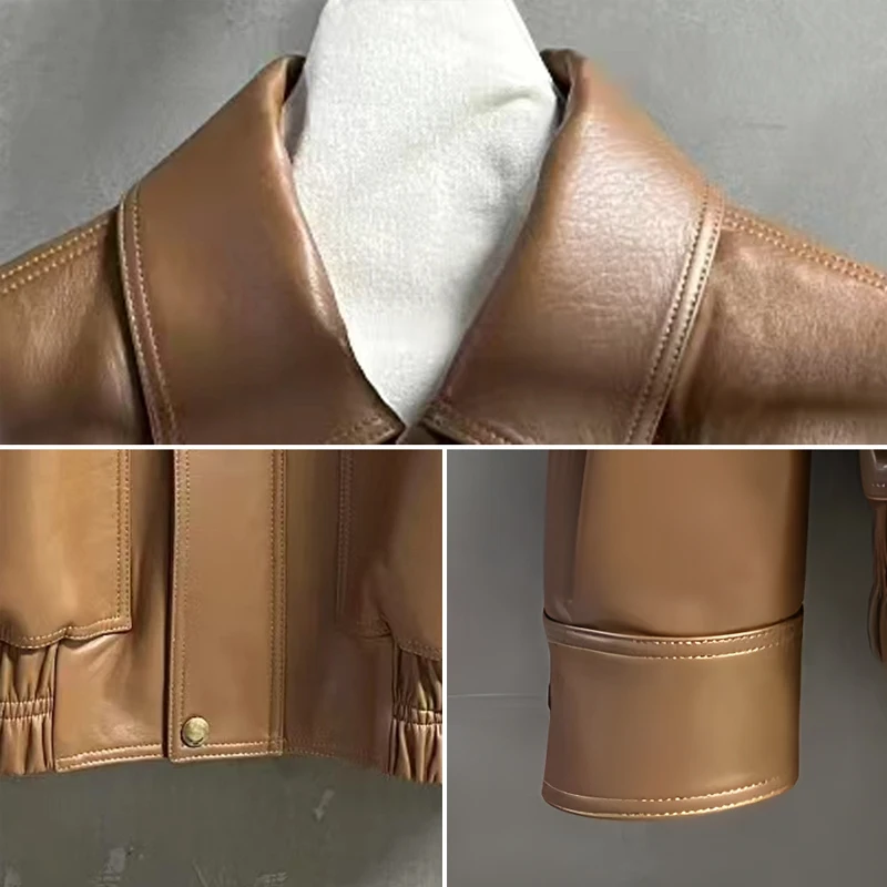 2025 Fall Retro Kid Suede Women Real Leather Jacket Coats Casual Loose Female Elastic Waist Imported A-level Lambskin Jacket Top