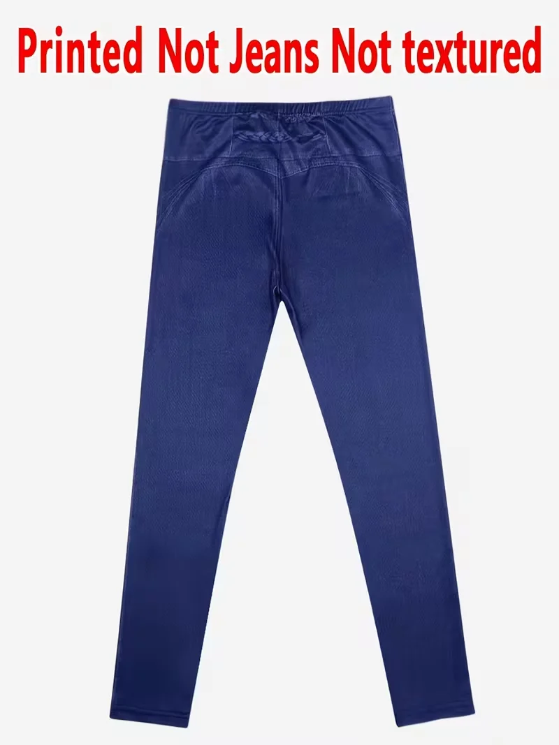 Bedruckte Damenleggings, kein Denim-Stoff, Design mit Scheintaschen und Knöpfen, hochelastische, modische, schmal geschnittene, lässige Skinny-Hose – Detail 5