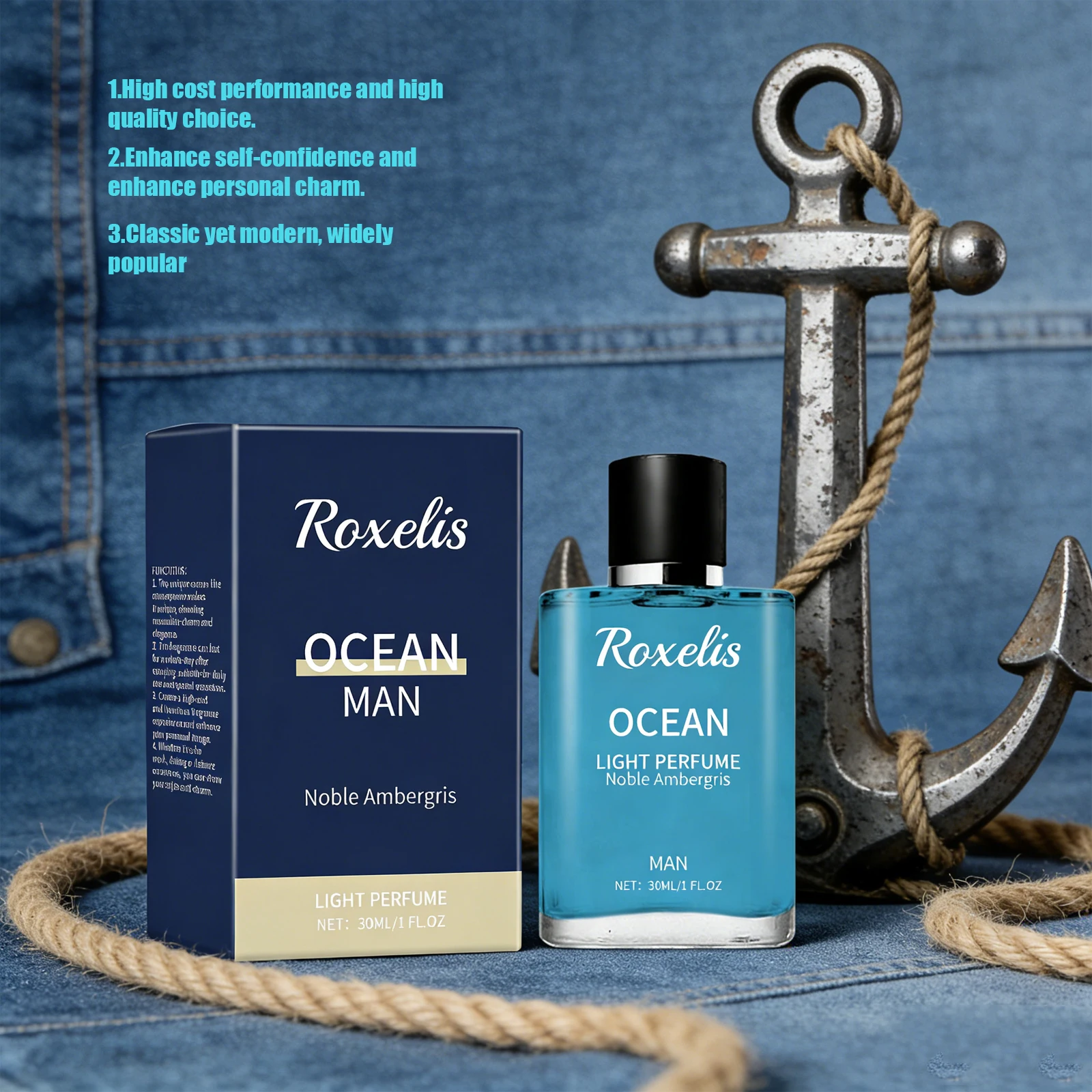 

Roxelis 30 мл Ocean Ambergris Туалетная вода для мужчин: Мужественный, свежий, легкий аромат, элегантный ежедневный запах, идеально подходит для свиданий