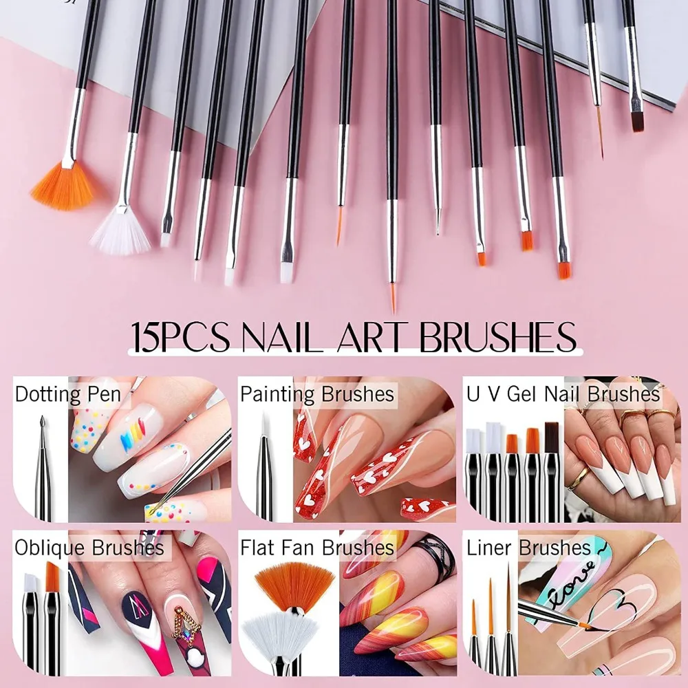 31pcs Black Color Liner Brush Nail Art Brush Set Dotting Brush Drawing Pen Nail Painting Brush Set Liner Drawing Brush Salon Use