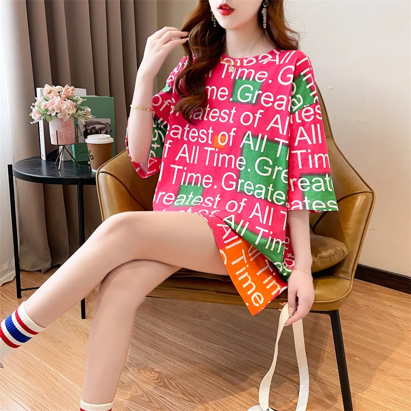 Summer Short Sleeve T-shirt Women Tops Half Sleeve Student Loose Streetwear T-shirts Harajuku BF Print Fashion T Shirts NS5629