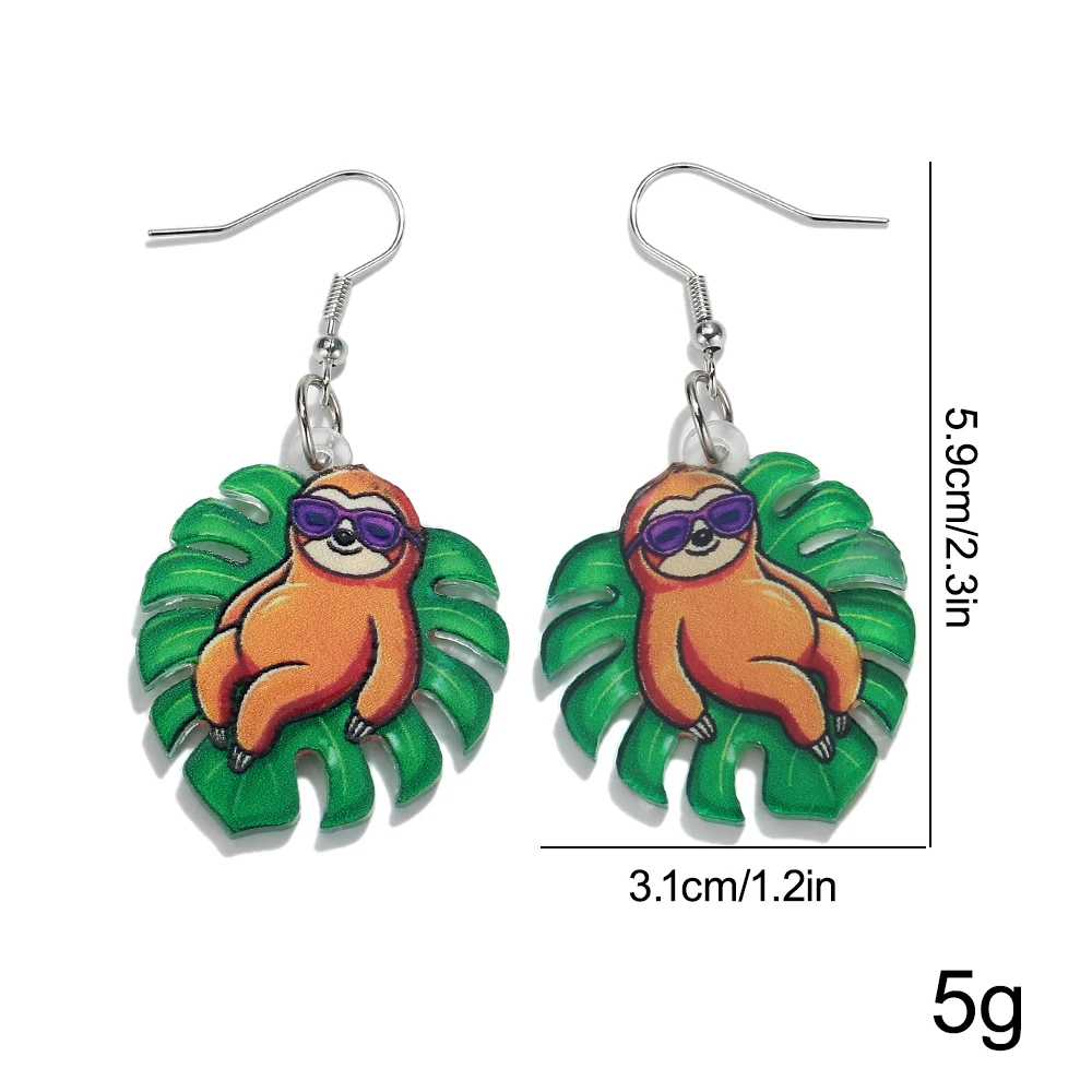 Cute Turtle Leaf Sloth Avocado Mink Acrylic Print Earrings for Women Funny Cartoon Plant Animals Drop Earring Trend Jewelry Gift