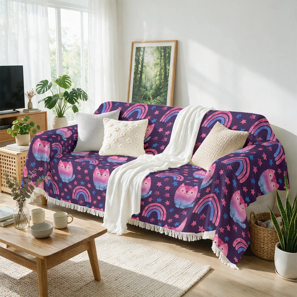 Decorative Rainbow Owl Pattern Throw Blanket Sofa Cover Cozy Plush Accent for Living Room Couch Decor Nursery Kids Gifts