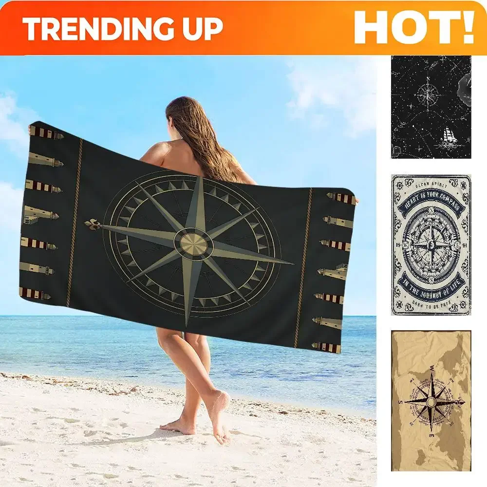Custom Classic Retro N-Nautical C-Compass Beach Towel Colorful Bath Towels For Girl Microfiber Quick Dry Custom Sand Free Beach