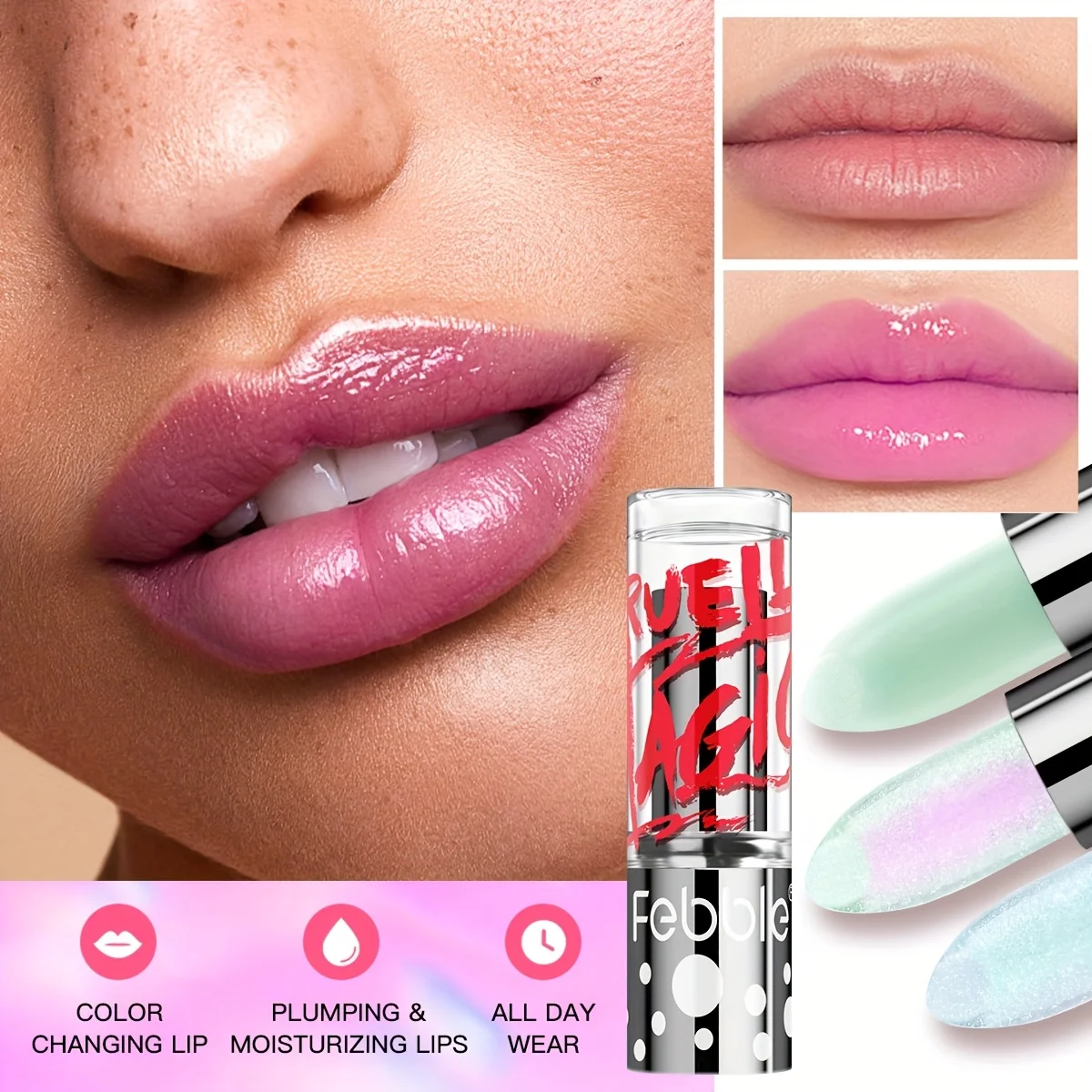 Bálsamo labial que muda de cor, 6 cores para escolher, umidade duradoura, hidratação e nutritivo.