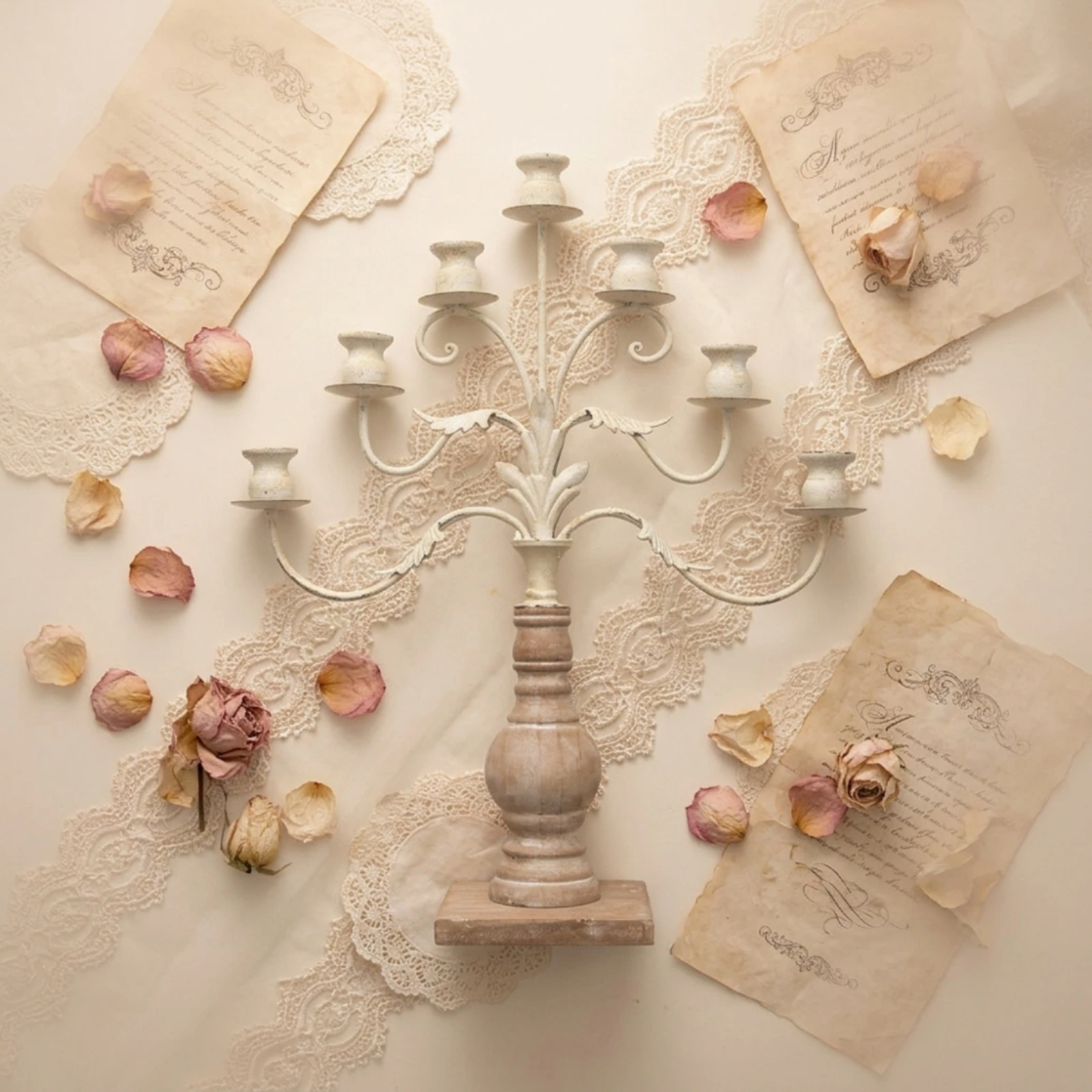 Candelabra with Wooden Base Freestanding Tabletop Candelabra Taper Candle Holder Elegant Sturdy for Home Decorators