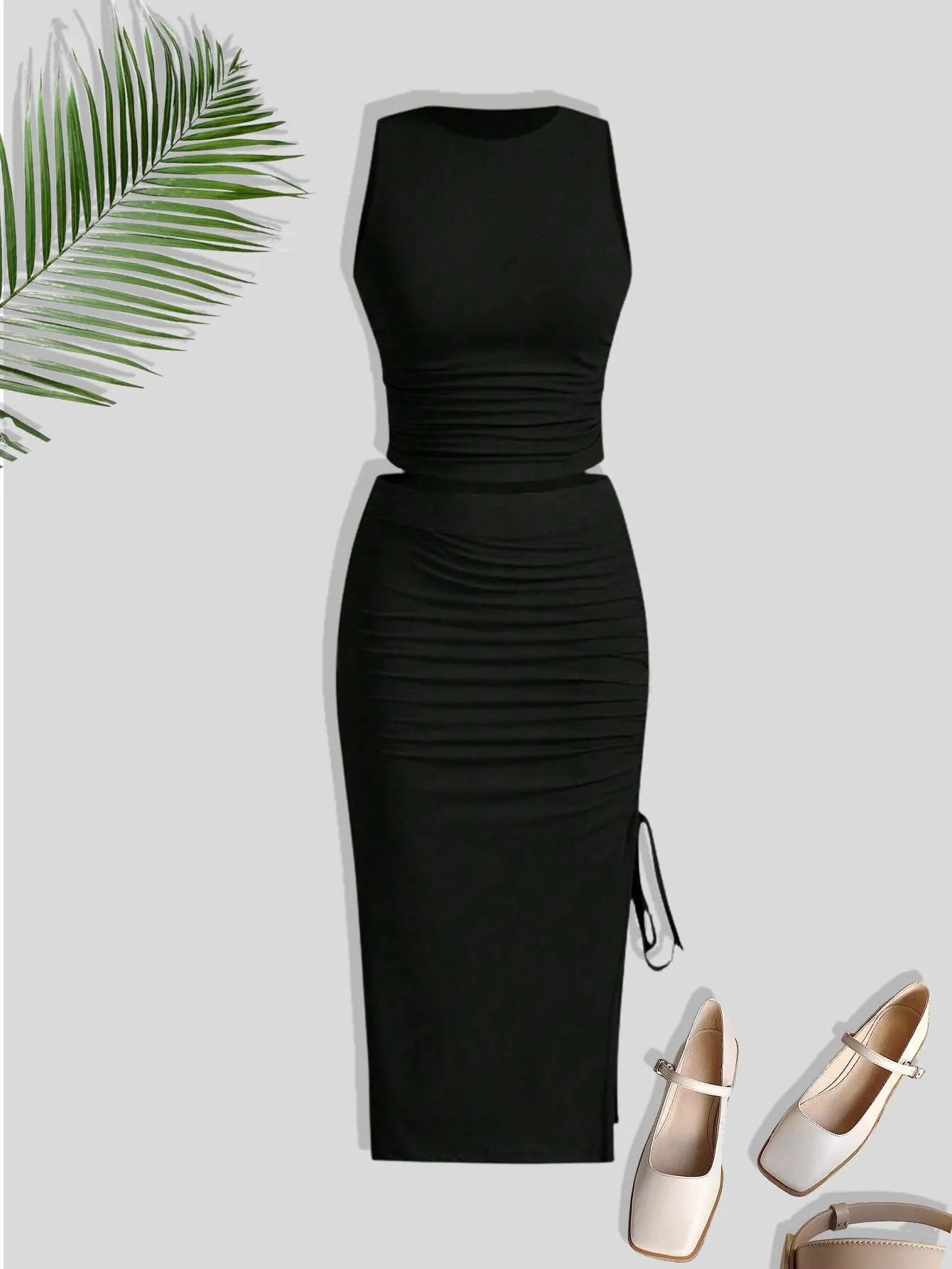 

New summer fashion women's casual solid color sleeveless vest top + drawstring skirt