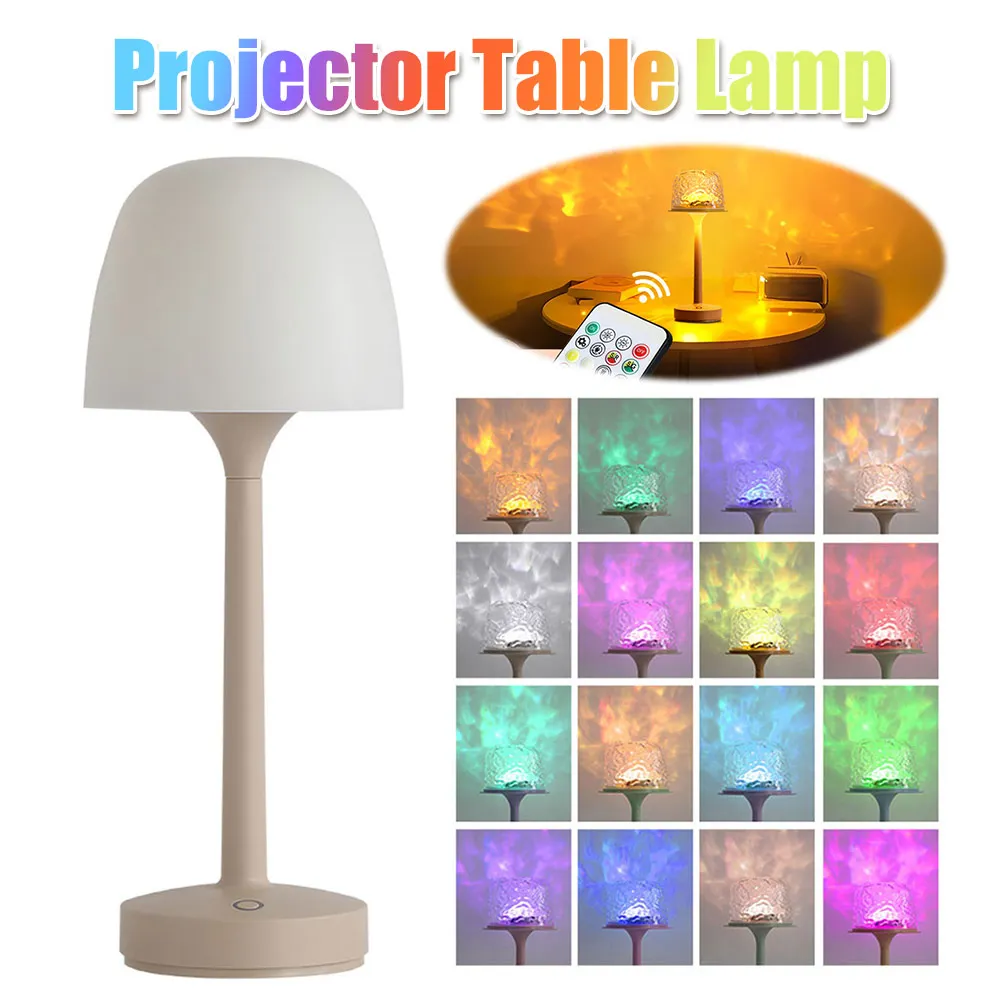 

16 RGB Water Ripple Projector Night Light Remote Touch Dimmable USB Rechargeable Cordless Ambient Lamp for Bedroom Decor