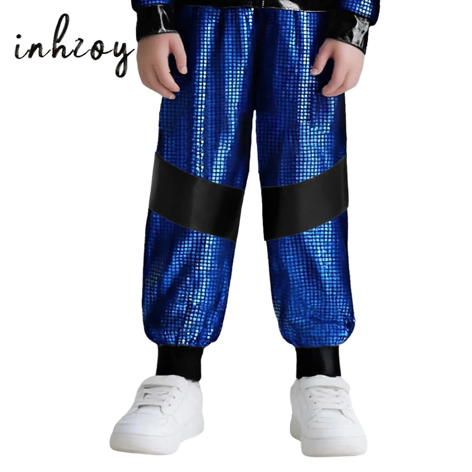 

Kids Boys Girls Hip-Hop Jazz Dance Pants Elastic Waistband Metallic Plaid Color Block Cargo Pants Trousers Street Dancewear