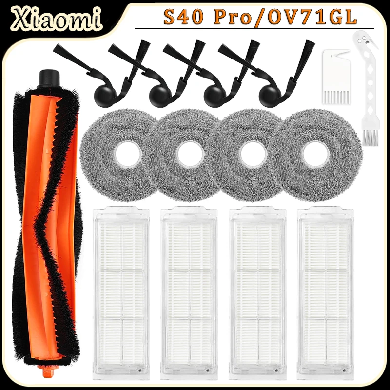 Kit de acessórios para aspirador de pó robô Xiaomi S40 Pro/OV71GL, escova principal, filtro HEPA, pano de limpeza, escova lateral, peças de reposição