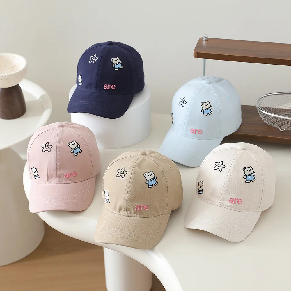 

Cute Bear Embroidery Baby Hat Adjustable Baseball Cap Spring Autumn Unisex Children's Sunguard Hat Cotton Fabric Spring Autumn