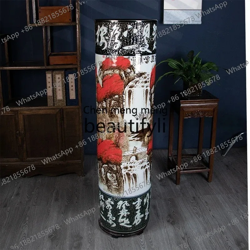 

High-end hand-painted ceramic vase quiver Jingdezhen living room hotel company housewarming floor ornament X