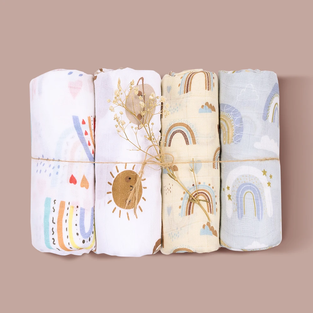 Kangobaby #My Soft Life# 4pcs Set All Season Multifunctional Baby Muslin Swaddle Blanket Newborn Bath Towel Infant Wrap Quilt