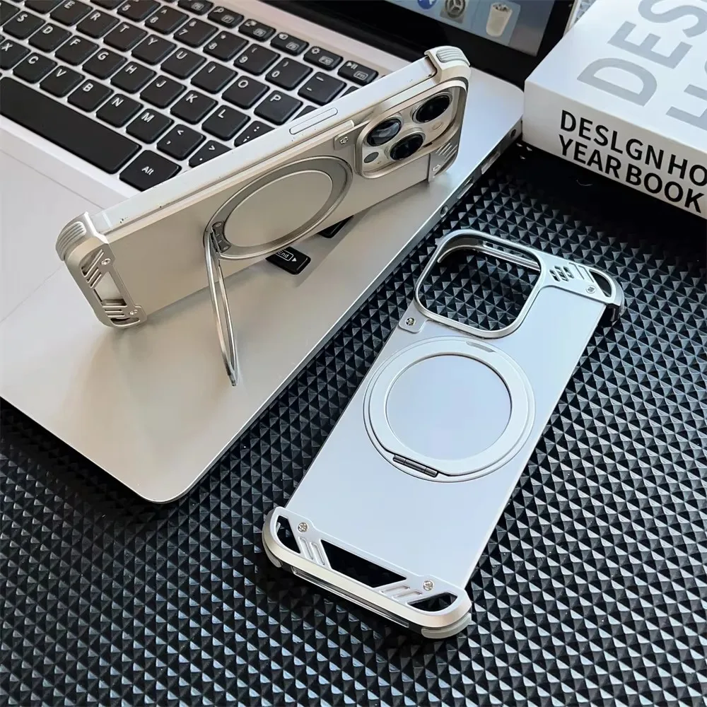 

Shockproof Cover Phone case For 16 13 14 15 Pro Max 16 Plus Aluminum Alloy MagSafe Magnetic Holder Metal Frameless Aromatherapy