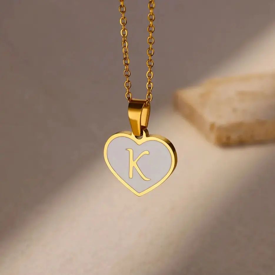 

White Oil Drop Letter Heart Necklaces For Women Stainless Steel A-Z Letter Heart Necklace Birthday Wedding Jewelry Gift 2024