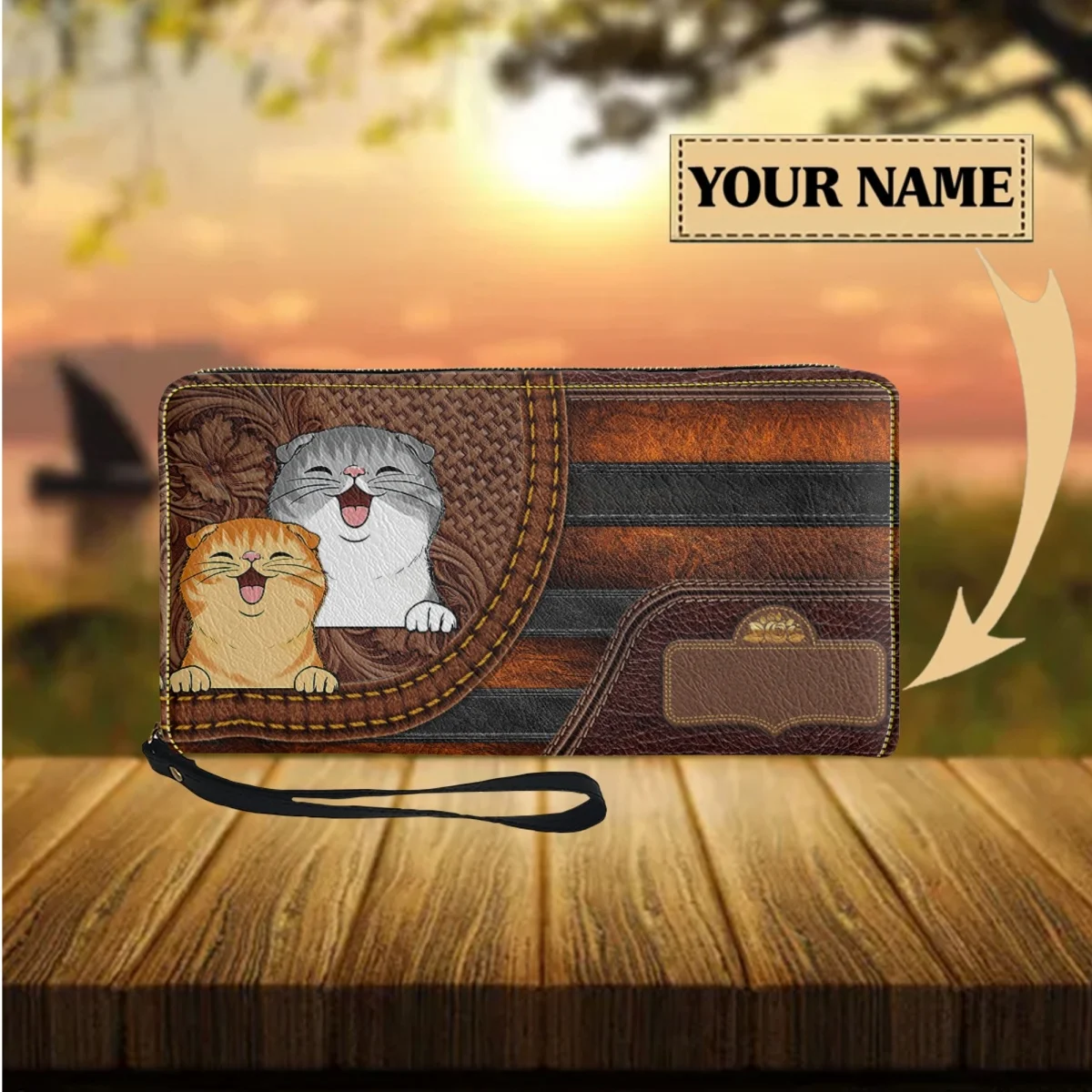 Schattige Portemonnees Voor Dames Dierenkat Ontwerp Mode Lederen Portemonnee Clutch Portemonnee Met Ritssluiting Rond Draagbare Geldhouder Voor Vrouwelijke Handtas