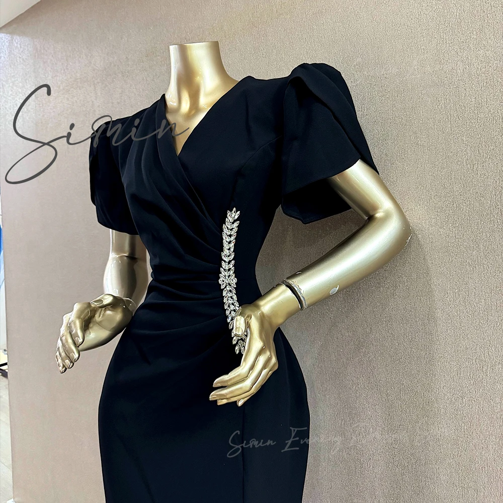 

Simin V-neck Crepe Pleat Party Slit Formal Gowns Straight Ankle-Length Beads Saudi Homecoming season evening luxury dress 2024