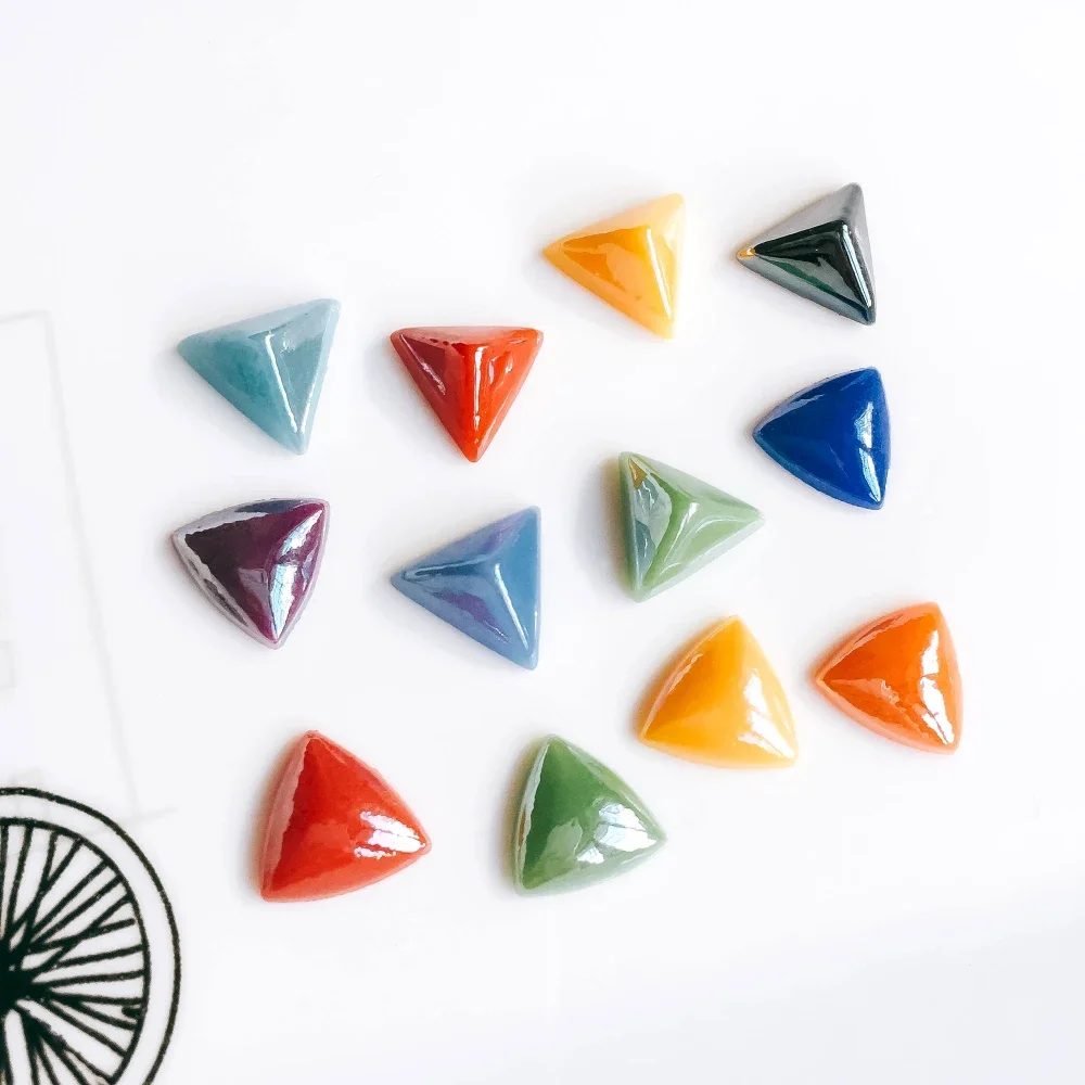 Mixed Colors Ceramics Porcelain Triangle Glass Cabochons 10mm Cameo Flat Back Cabochon Supplies for Jewelry Finding 40pcs