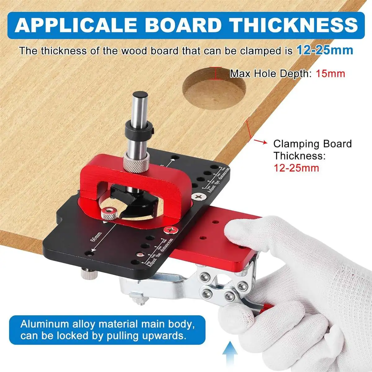 Imagem -04 - Carpintaria Hole Drilling Guide Locator Dobradiça Chato Jig com Fixação Plástico de Alumínio Buraco Opener Template Porta Armários 35 mm