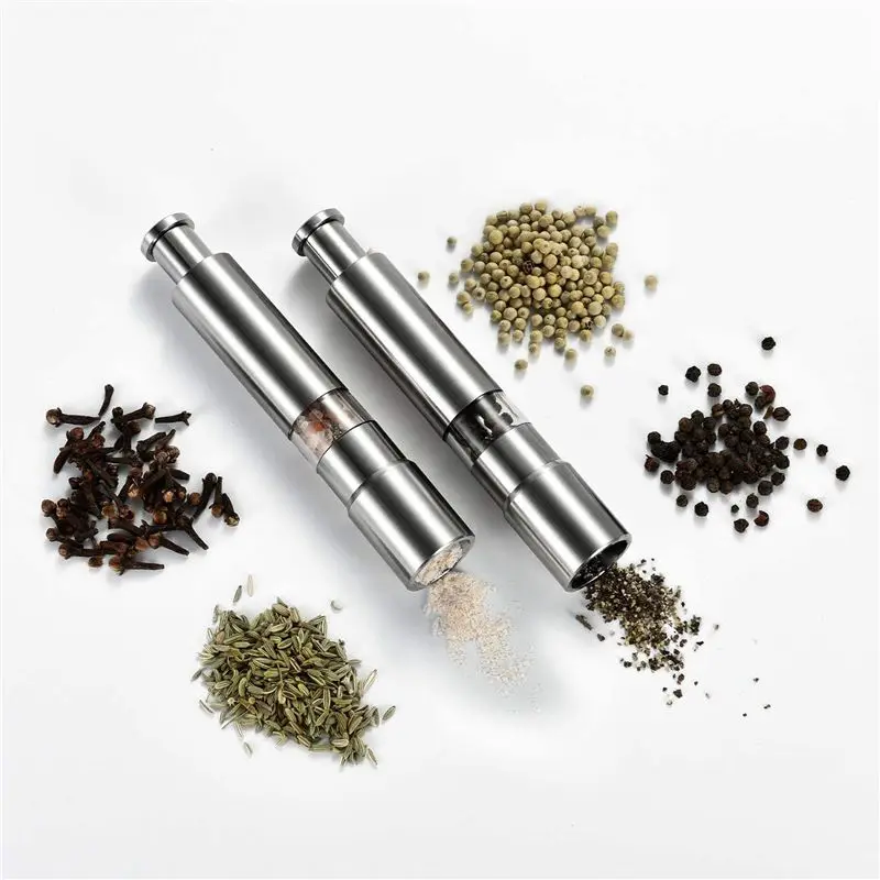 Exquisite-Salt And Pepper Grinder Set Of 6, Pepper Mill Stainless Steel Salt Shaker Push-Button Manual Glass Salt And Pepper Set
